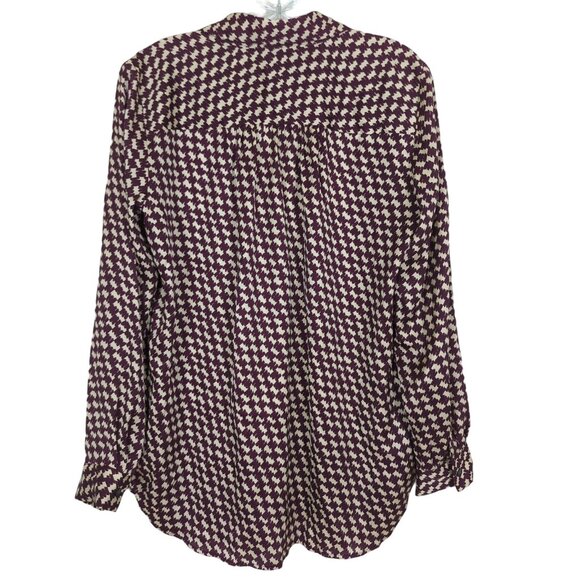 Ann Taylor Blouse Tunic Women's Sz M red white houndstooth long sleeve‎ - Picture 2 of 11